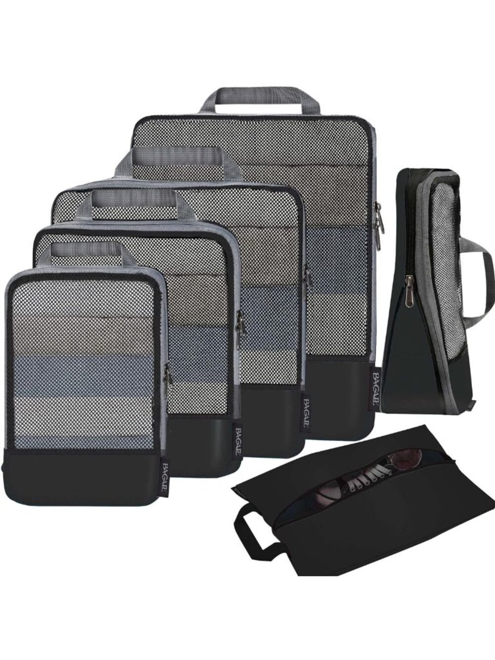 Compression Packing Cubes Set - Expandable Travel Organizers with Half Mesh